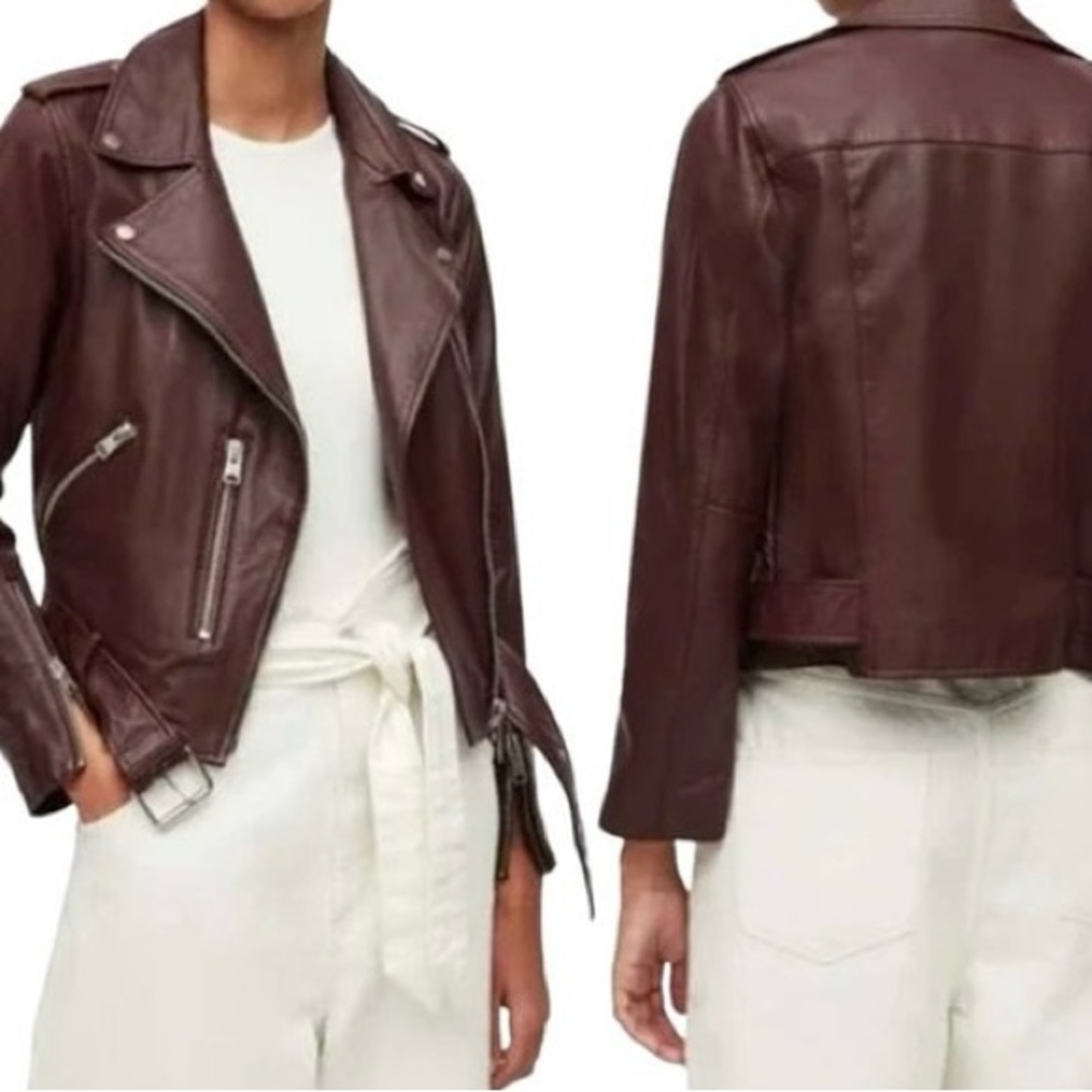 NWOT All Saints Balfern Leather Jacket - Deep Berry - Size 8